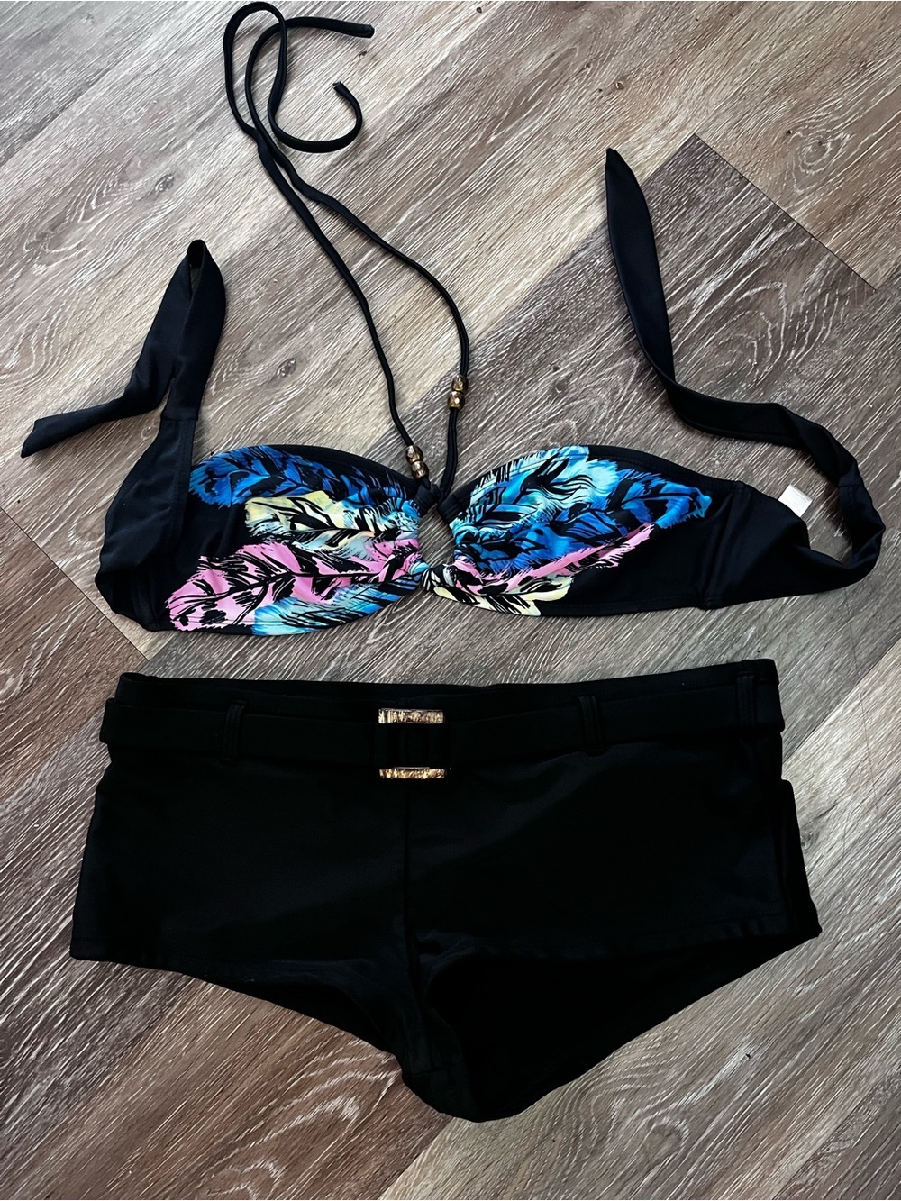 Athletic Works Black Bikini Bottom and Floral Bikini top both size medium